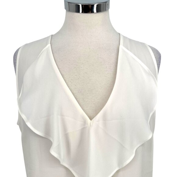 WHBM Ruffle Front Sleeveless Shell Blouse White Size Medium NWT - Picture 2 of 13